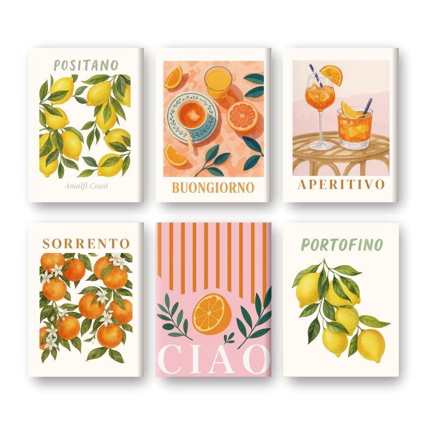 6 Mini Paintings | Italiaanse fruit & drankjes set