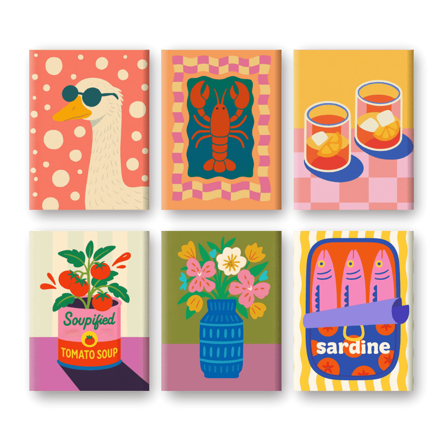 6 Mini Paintings - Lobster & Sardines Set