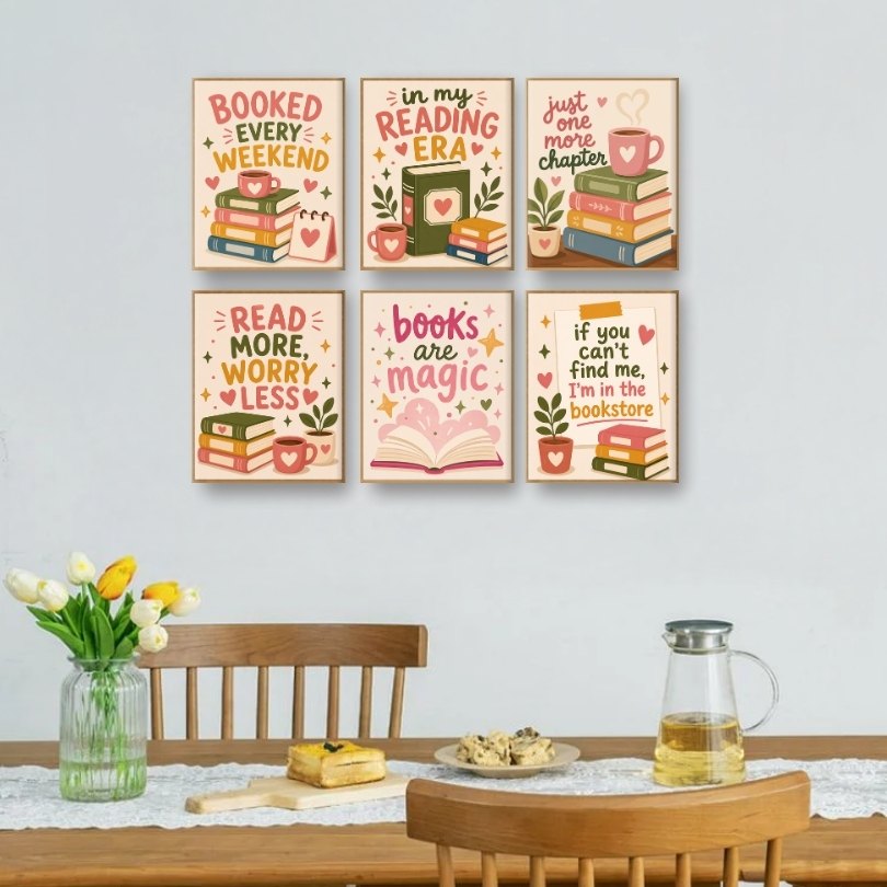 6 Mini Paintings - Books & Quotes Set