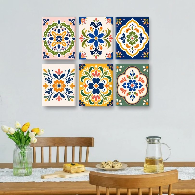 6 Mini Paintings - Folk Art Tiles Set
