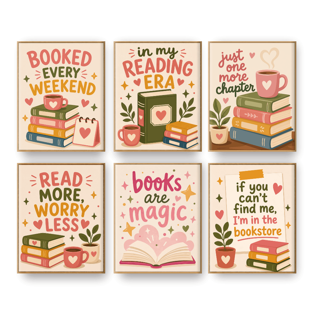 6 Mini Paintings - Books & Quotes Set