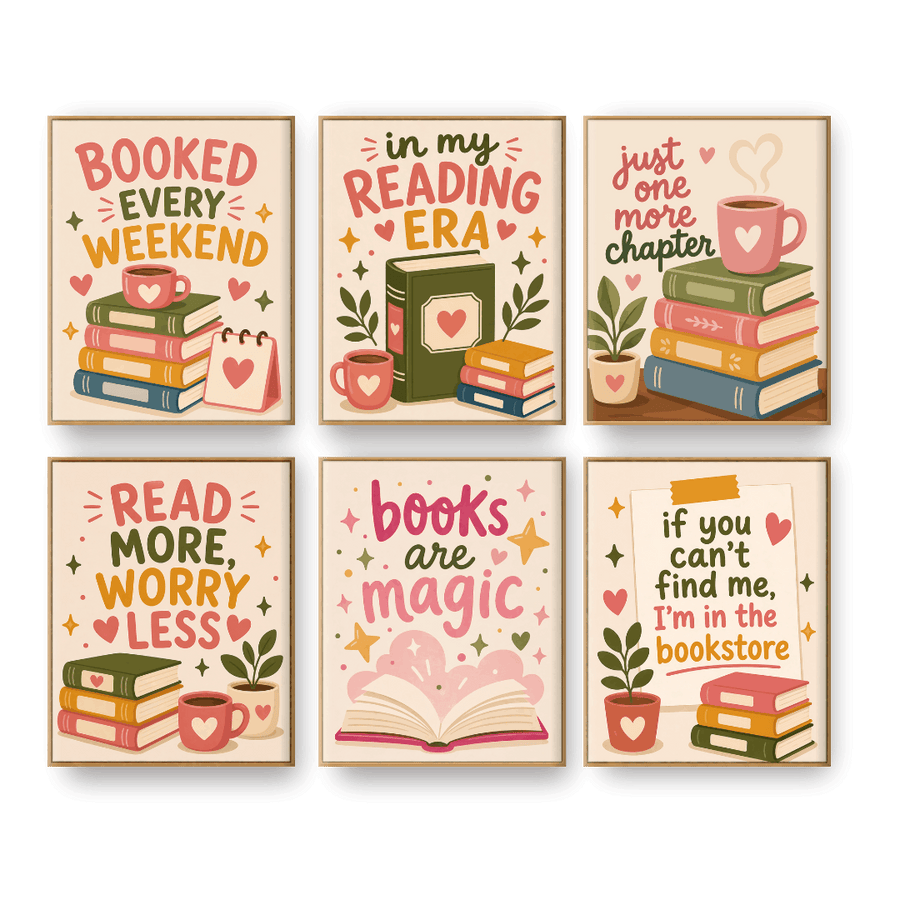 6 Mini Paintings - Books & Quotes Set