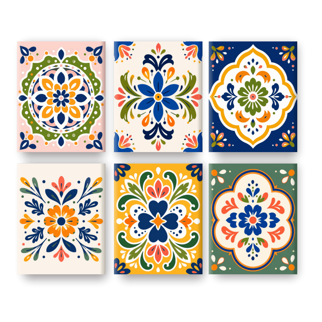 6 Mini Paintings - Folk Art Tiles Set