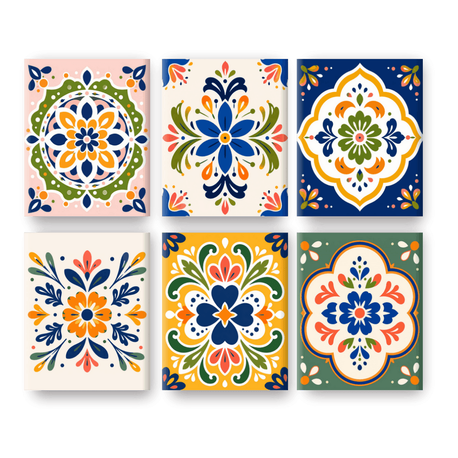 6 Mini Paintings - Folk Art Tiles Set