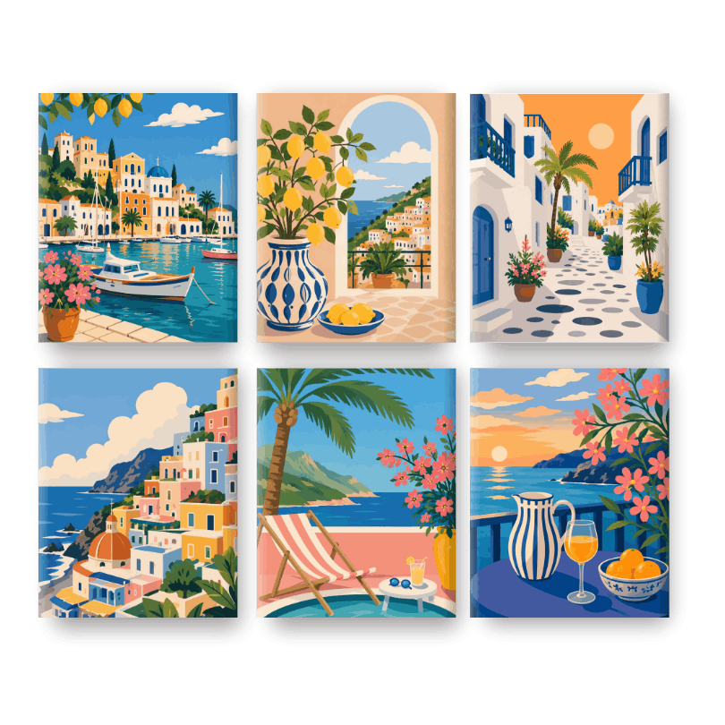 6 Mini Paintings - Mediterranean Dream Set