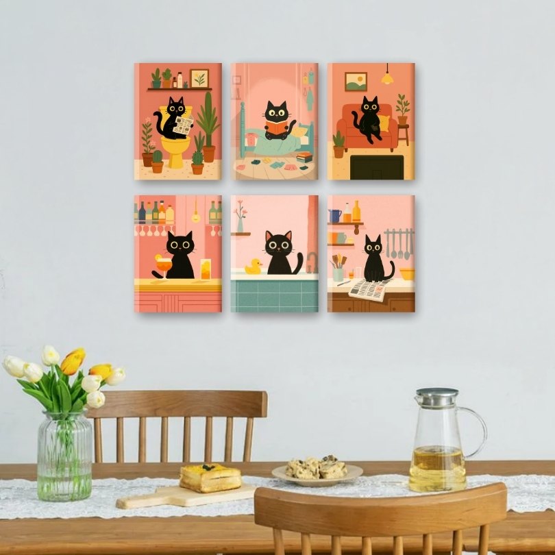 6 Mini Paintings | De zwarte kat set