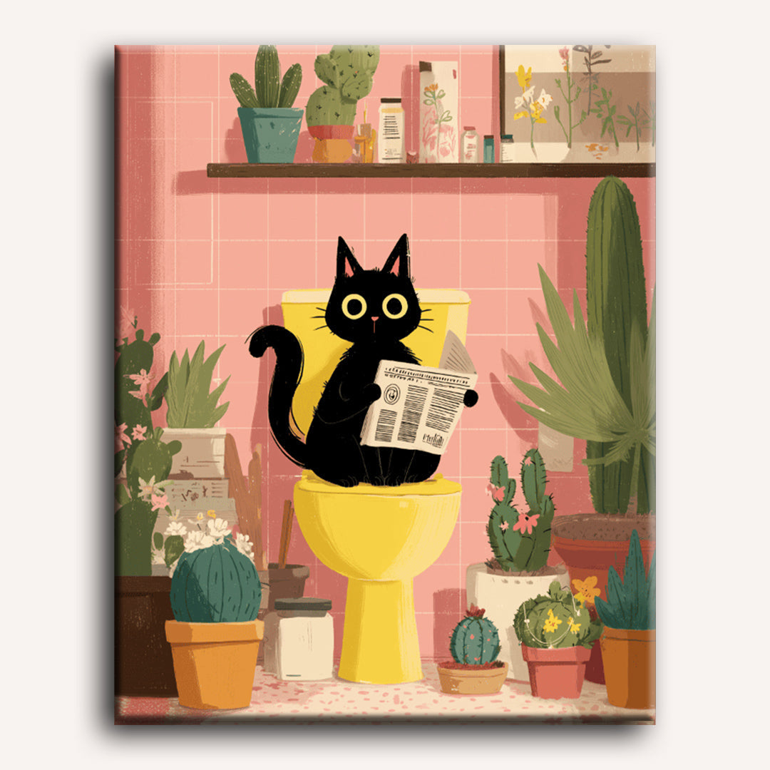 De zwarte kat op het toilet