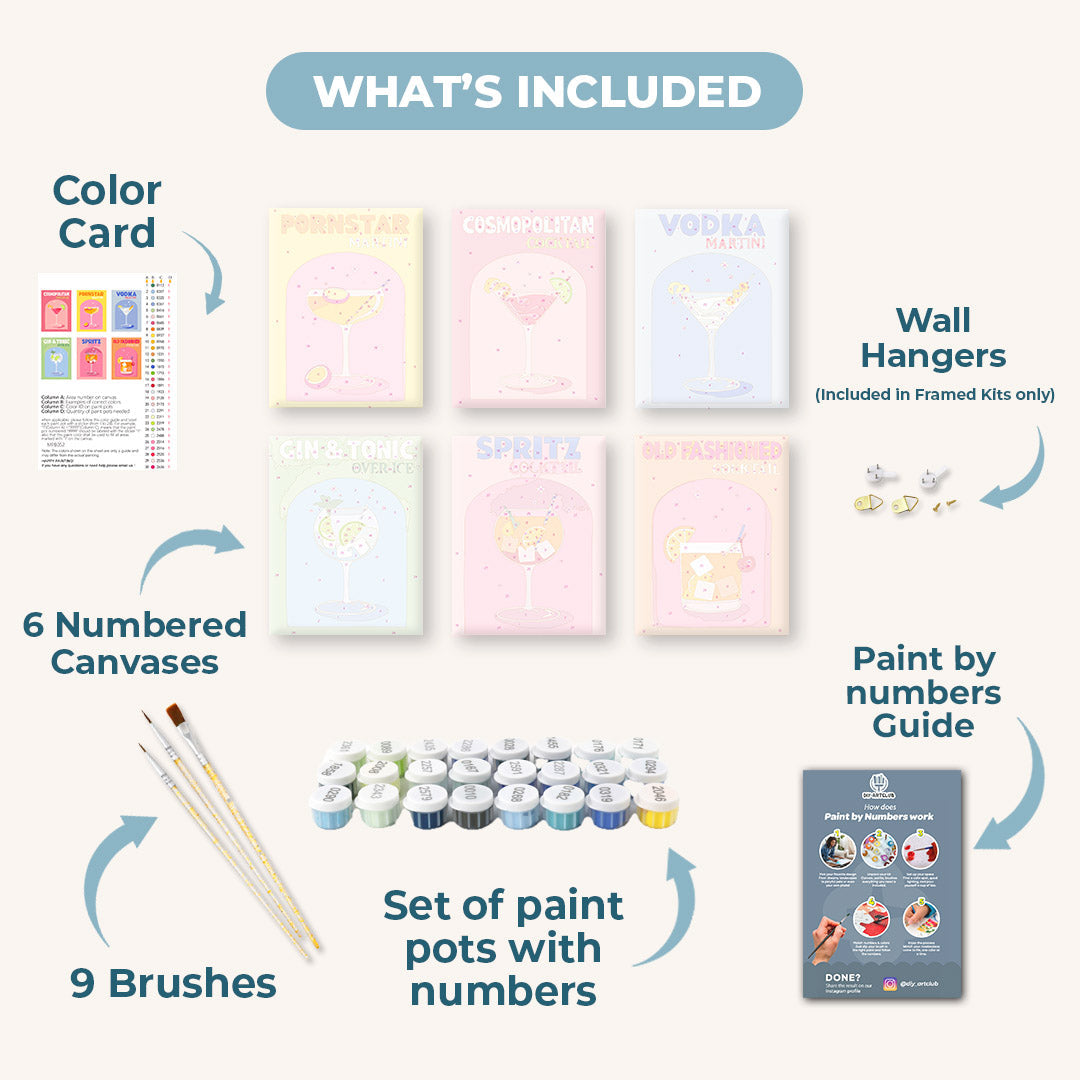 6 Mini Paintings - Colorful Cocktail Set