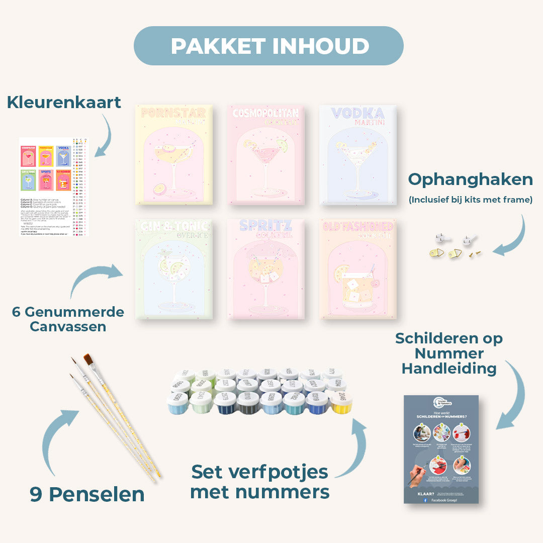 6 Mini Paintings | Kleurrijke Cocktails set