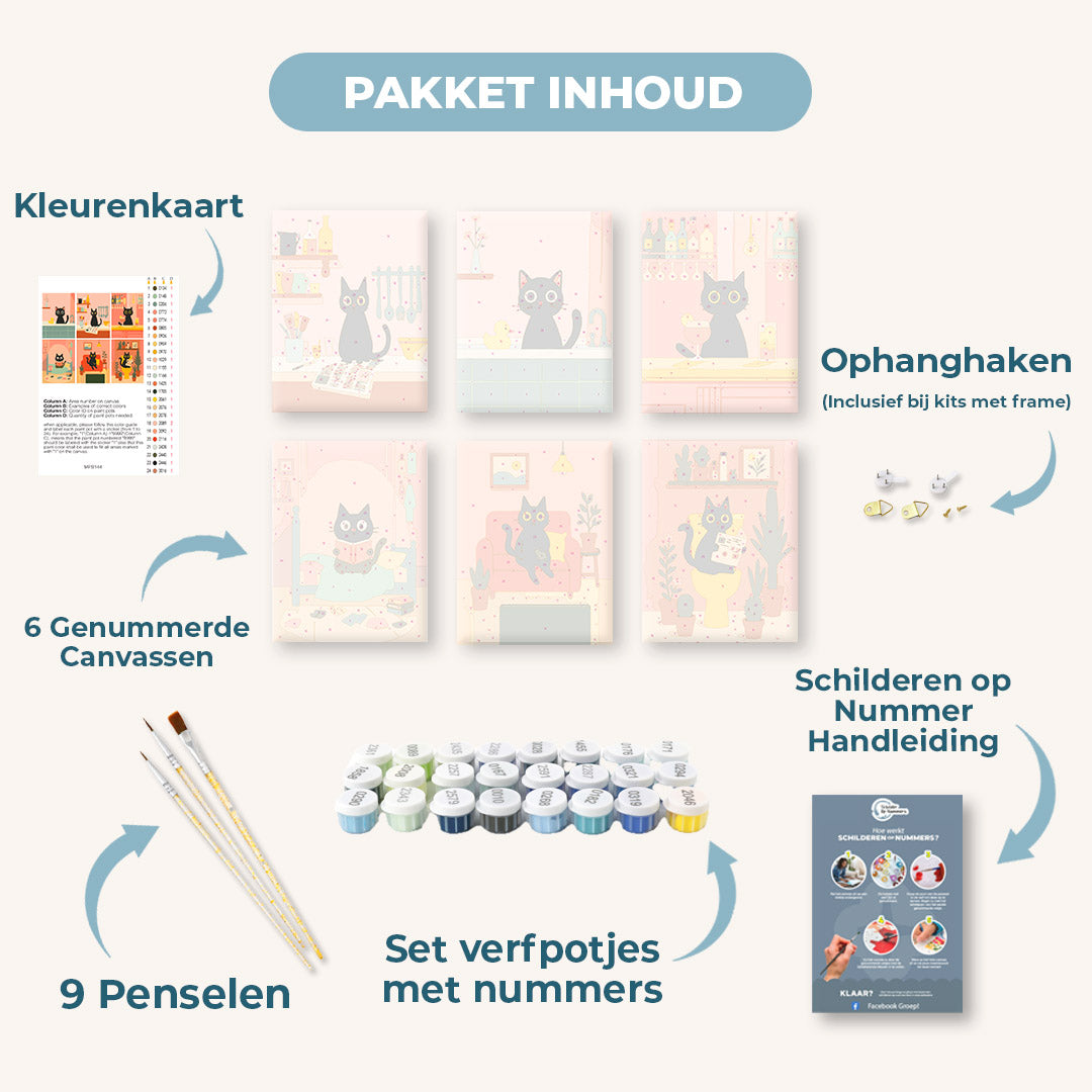 6 Mini Paintings | De zwarte kat set