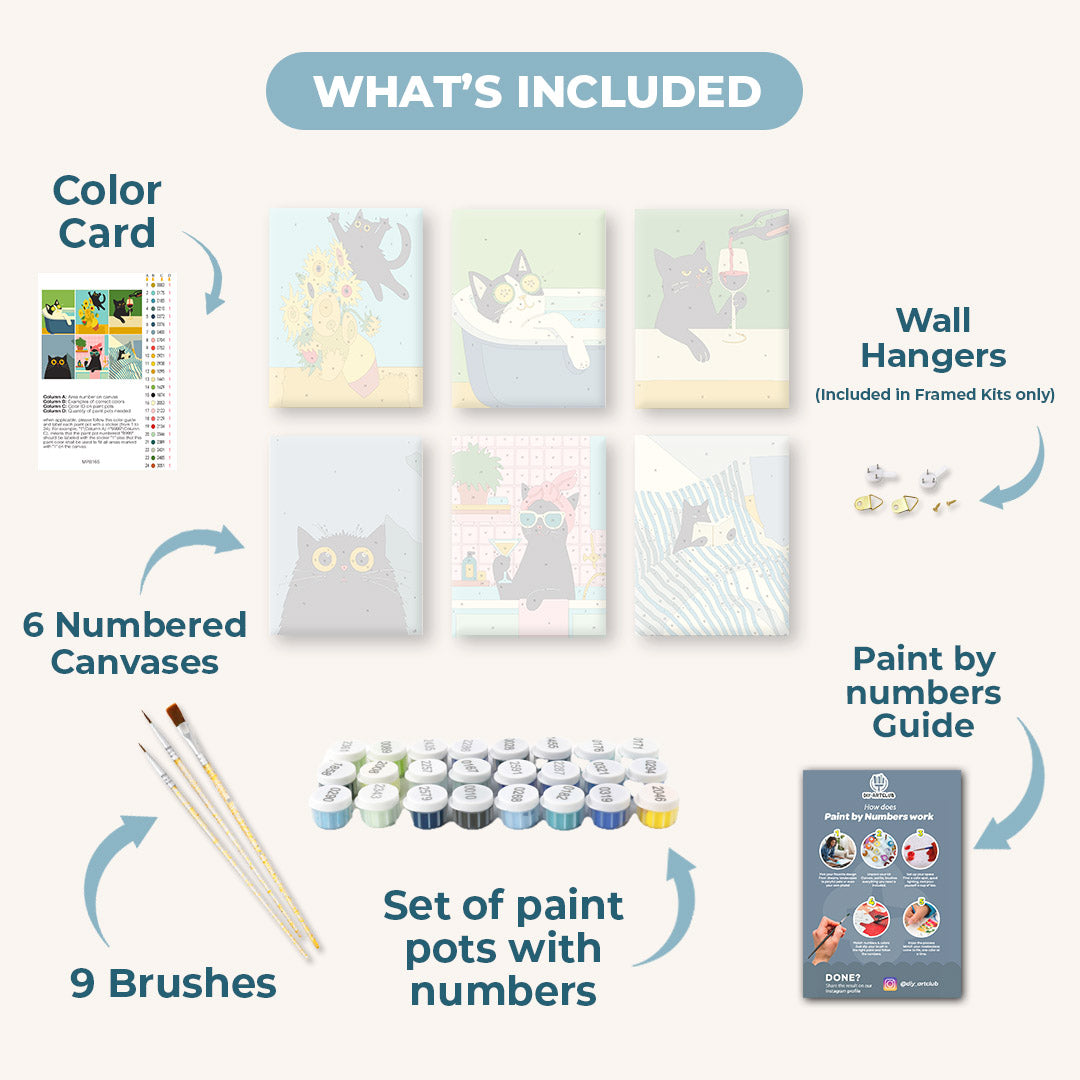 6 Mini Paintings - Crazy Cat Set